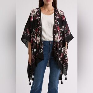 Vince Camuto Blooms Border Topper, BLACK MULTI, One Size, NWT